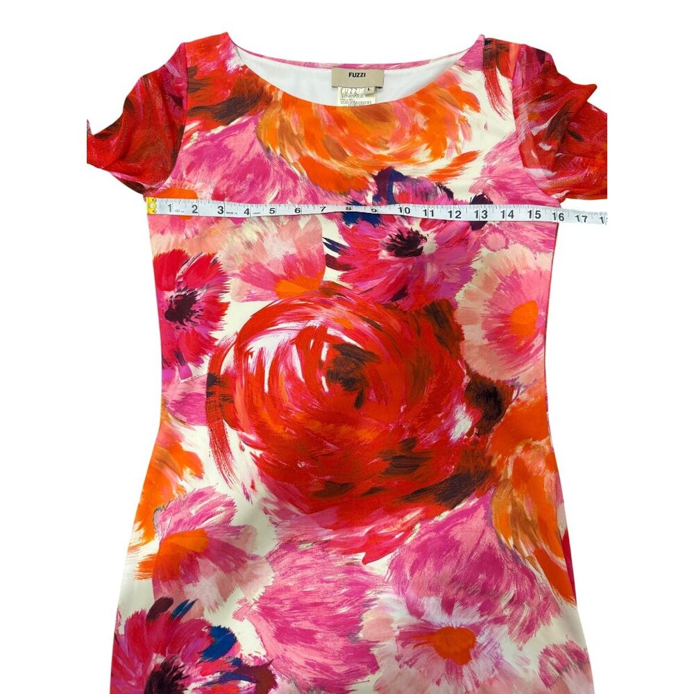 Fuzzi by Jean Paul Gaultier Dress Floral Pink Orange White Stretch Womens Size L - Picture 5 of 7